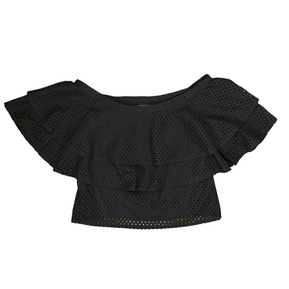 Banana Republic Womens Off The Shoulder Ruffle Blouse S Black Eyelet Feminine - Picture 6 of 14